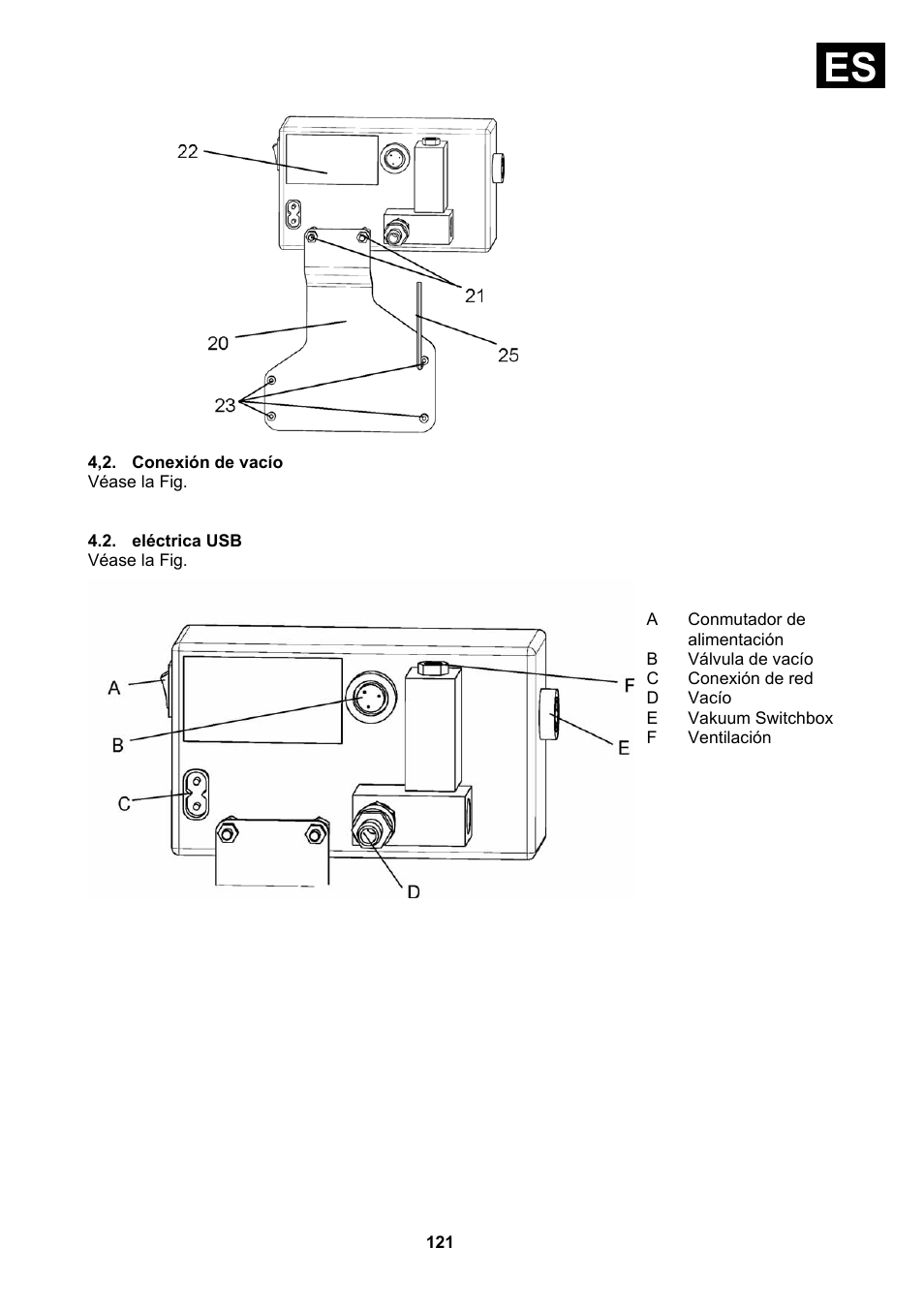 4,2. conexión de vacío, Eléctrica usb | Heidolph Vacuum Switchbox User Manual | Page 121 / 188