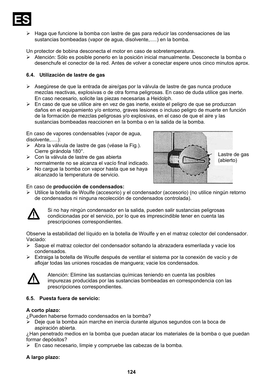 Utilización de lastre de gas, Puesta fuera de servicio | Heidolph Vacuum Switchbox User Manual | Page 124 / 188