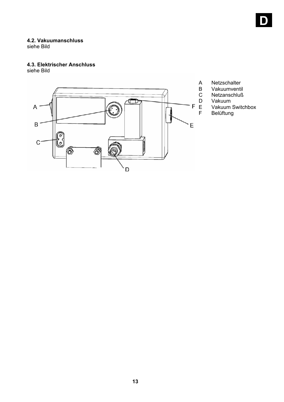 Vakuumanschluss, Elektrischer anschluss | Heidolph Vacuum Switchbox User Manual | Page 13 / 188