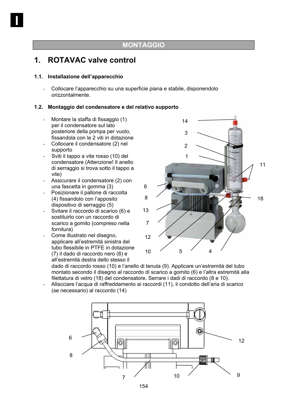 Installazione dell’apparecchio, Montaggio del condensatore e del relativo supporto, Rotavac valve control | Montaggio | Heidolph Vacuum Switchbox User Manual | Page 154 / 188