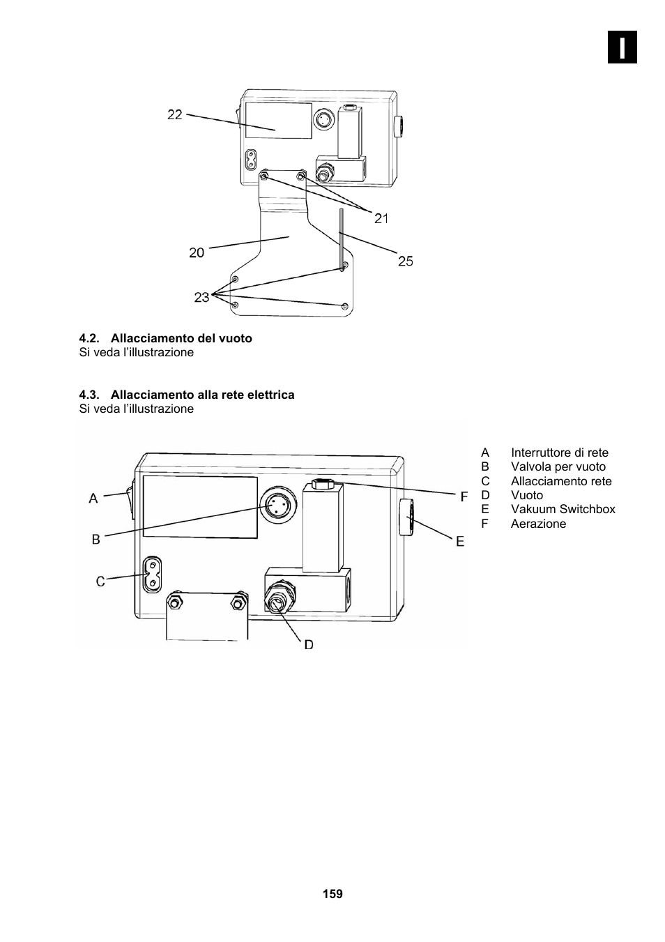 Allacciamento del vuoto, Allacciamento alla rete elettrica | Heidolph Vacuum Switchbox User Manual | Page 159 / 188