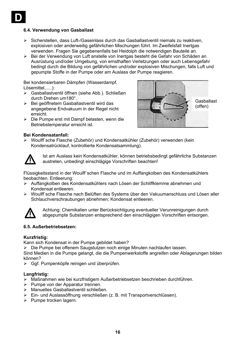 Verwendung von gasballast, Außerbetriebsetzen | Heidolph Vacuum Switchbox User Manual | Page 16 / 188