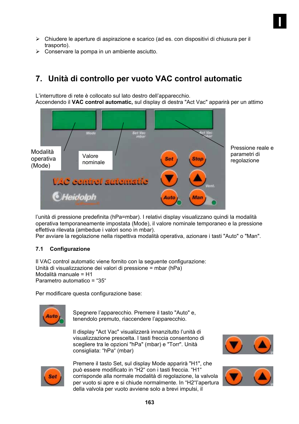 1 configurazione, Unità di controllo per vuoto vac control automatic | Heidolph Vacuum Switchbox User Manual | Page 163 / 188