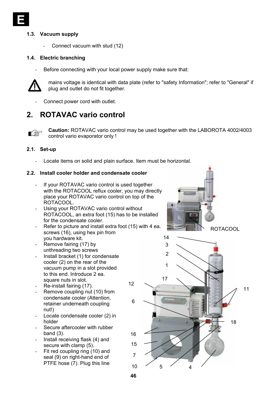 Vacuum supply, Electric branching, Set-up | Install cooler holder and condensate cooler, Rotavac vario control | Heidolph Vacuum Switchbox User Manual | Page 46 / 188