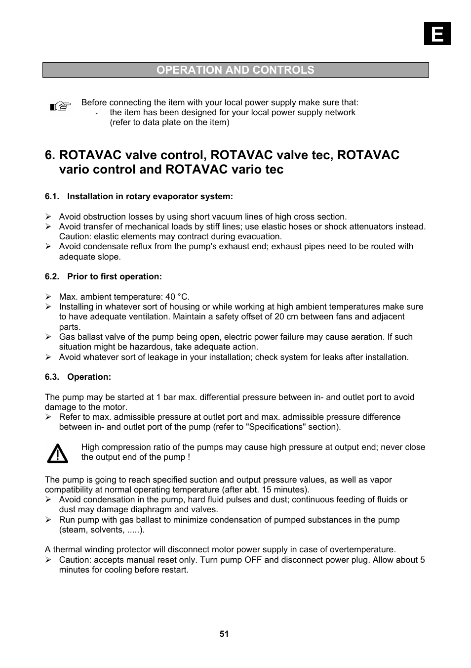 Installation in rotary evaporator system, Prior to first operation, Operation | Operation and controls | Heidolph Vacuum Switchbox User Manual | Page 51 / 188