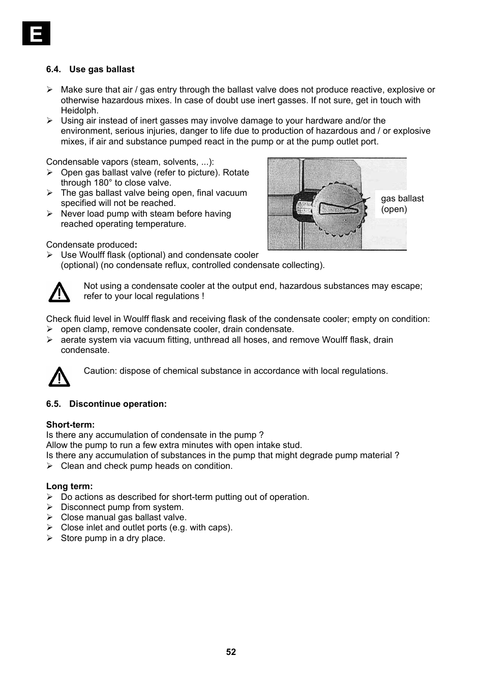 Use gas ballast, Discontinue operation | Heidolph Vacuum Switchbox User Manual | Page 52 / 188