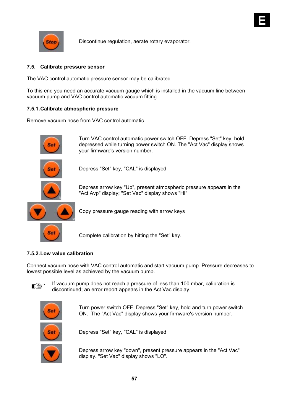 Calibrate pressure sensor, Calibrate atmospheric pressure, Low value calibration | Heidolph Vacuum Switchbox User Manual | Page 57 / 188