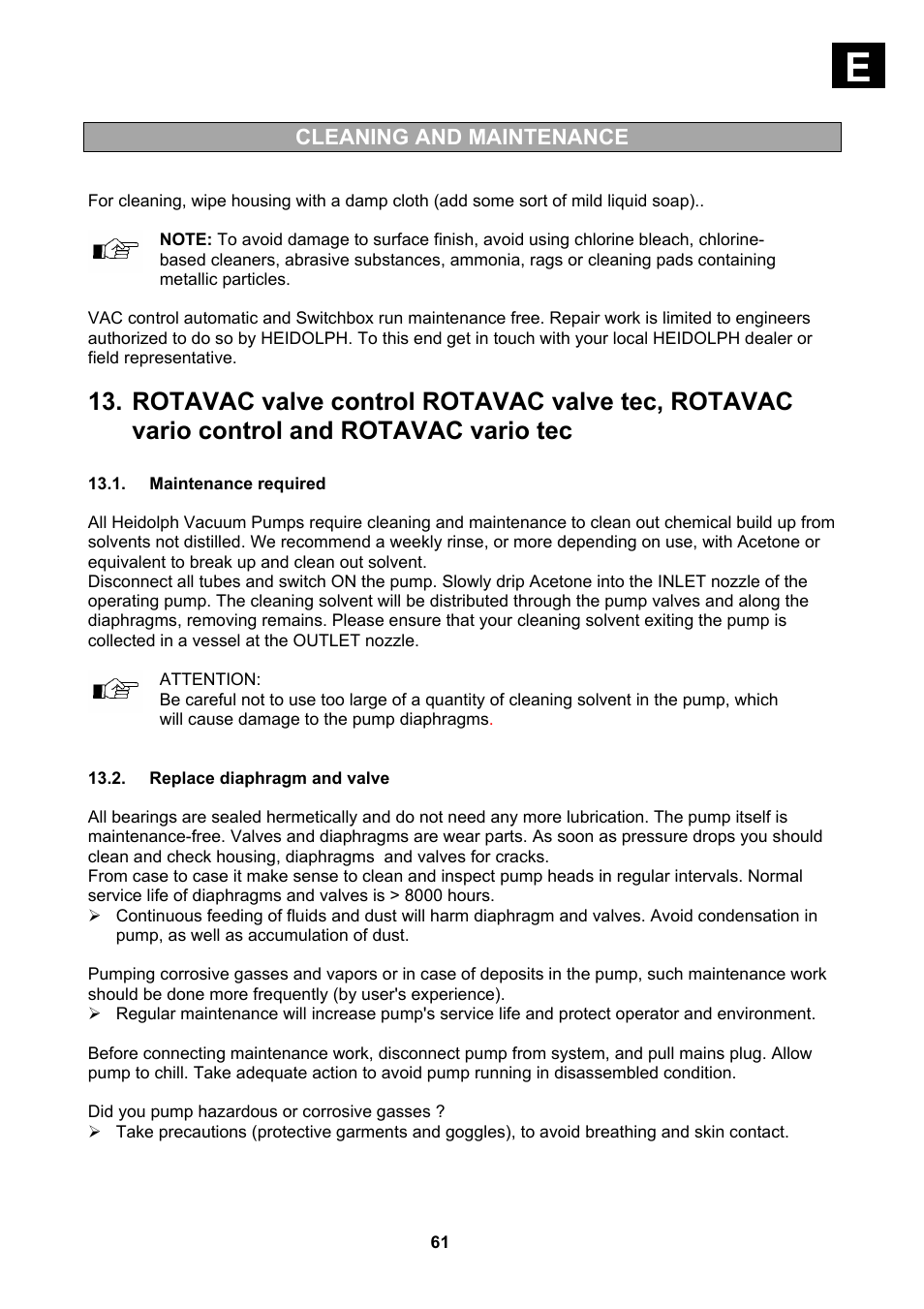 Maintenance required, Replace diaphragm and valve | Heidolph Vacuum Switchbox User Manual | Page 61 / 188