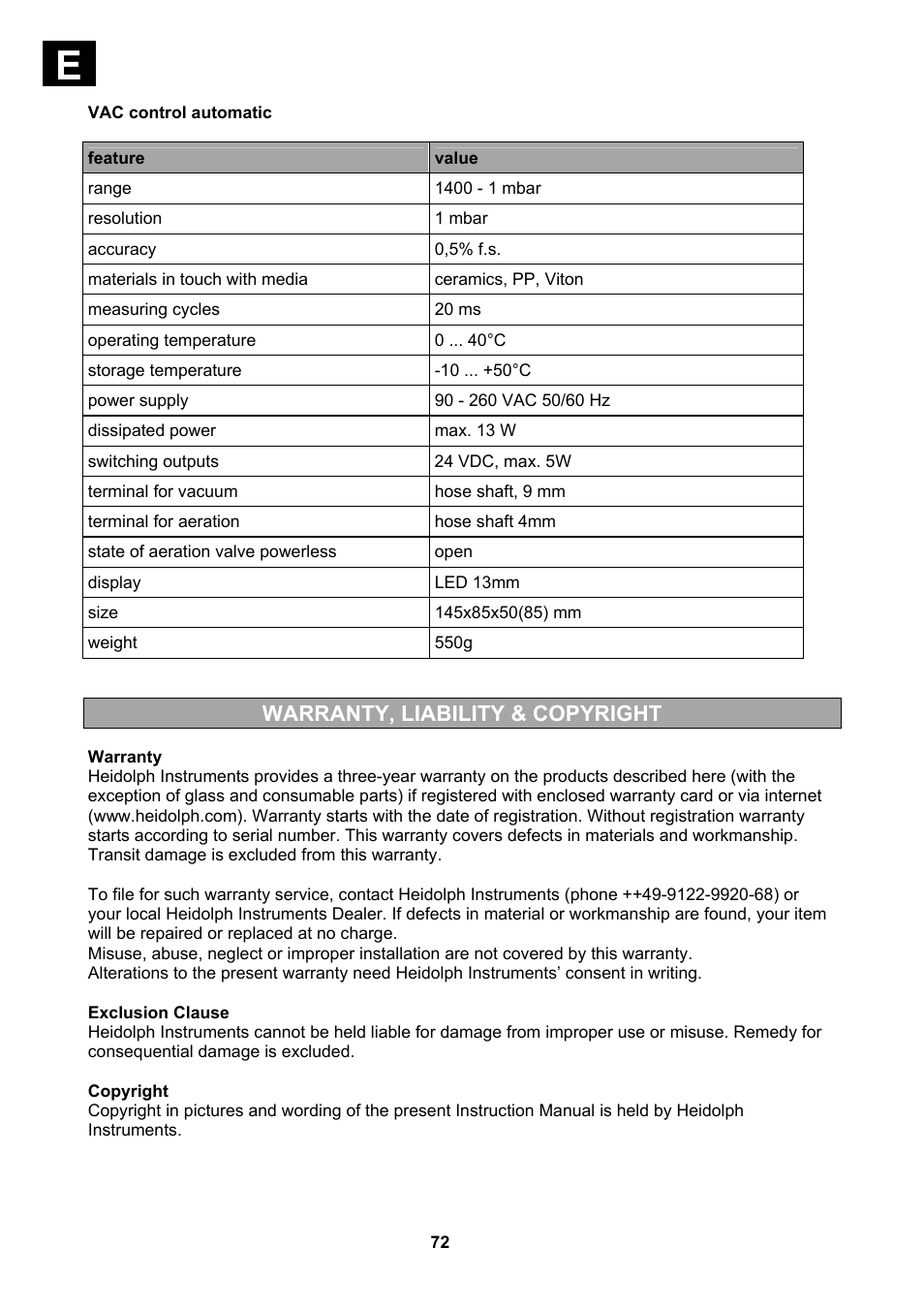 Warranty, liability & copyright | Heidolph Vacuum Switchbox User Manual | Page 72 / 188