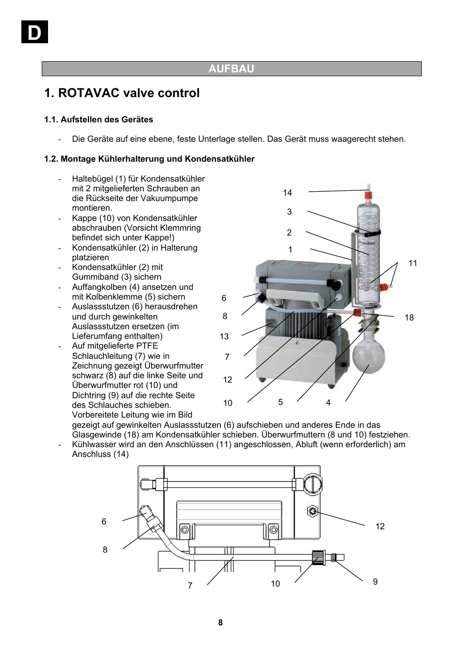 Aufstellen des gerätes, Montage kühlerhalterung und kondensatkühler, Rotavac valve control | Aufbau | Heidolph Vacuum Switchbox User Manual | Page 8 / 188