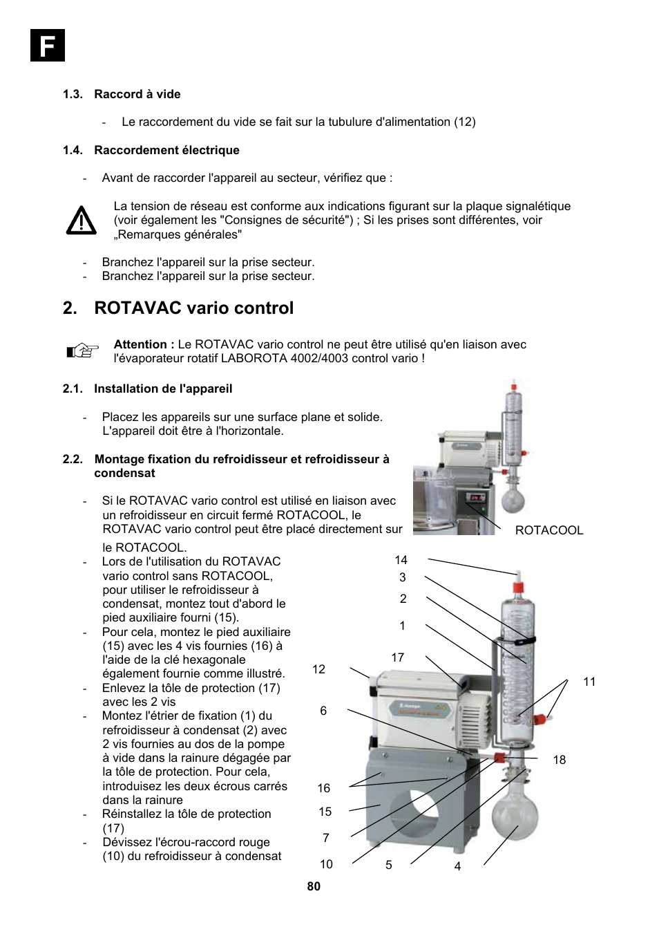 Raccord à vide, Raccordement électrique, Installation de l'appareil | Rotavac vario control | Heidolph Vacuum Switchbox User Manual | Page 80 / 188