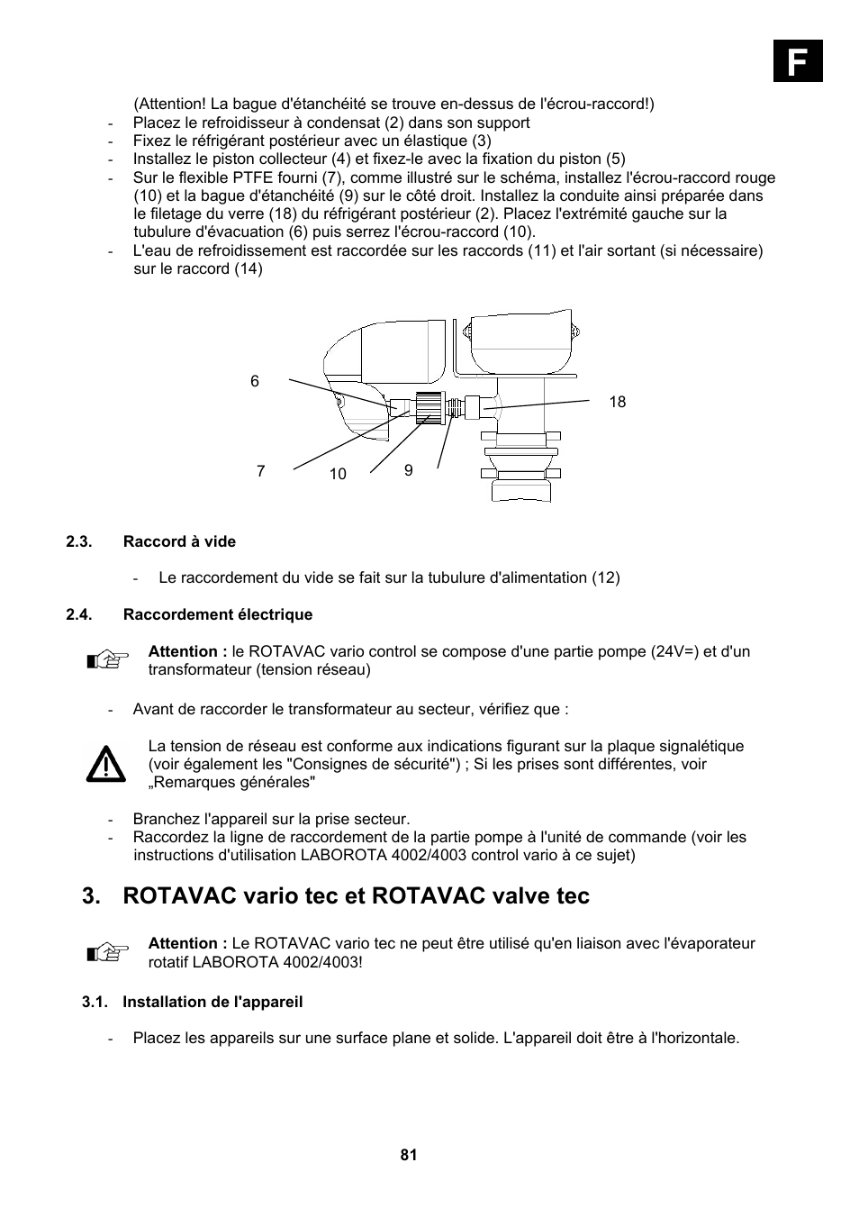 Raccord à vide, Raccordement électrique, Installation de l'appareil | Rotavac vario tec et rotavac valve tec | Heidolph Vacuum Switchbox User Manual | Page 81 / 188