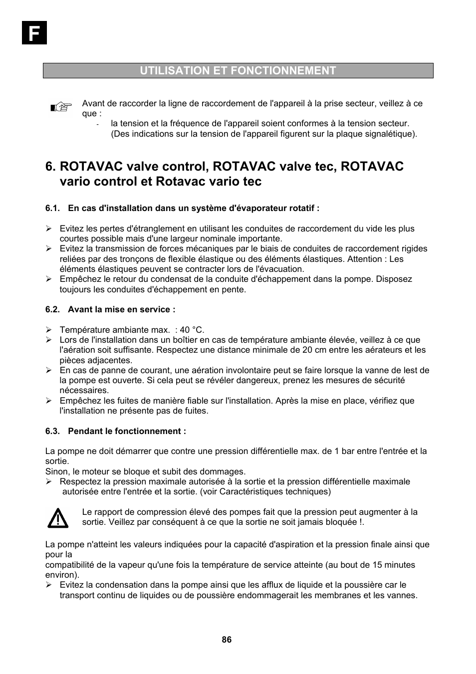Avant la mise en service, Pendant le fonctionnement, Utilisation et fonctionnement | Heidolph Vacuum Switchbox User Manual | Page 86 / 188