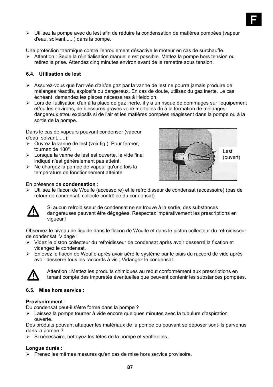 Utilisation de lest, Mise hors service | Heidolph Vacuum Switchbox User Manual | Page 87 / 188