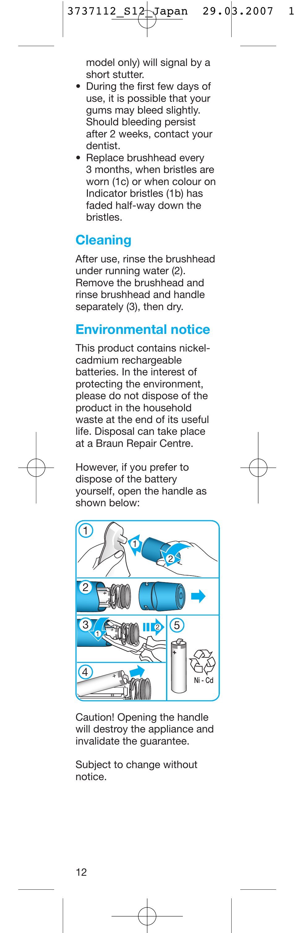 Cleaning, Environmental notice | Braun S 12513 User Manual | Page 12 / 14