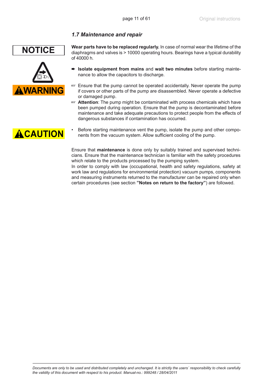 7 maintenance and repair, Notice | Heidolph ROTAVAC Vario pumping unit User Manual | Page 11 / 61