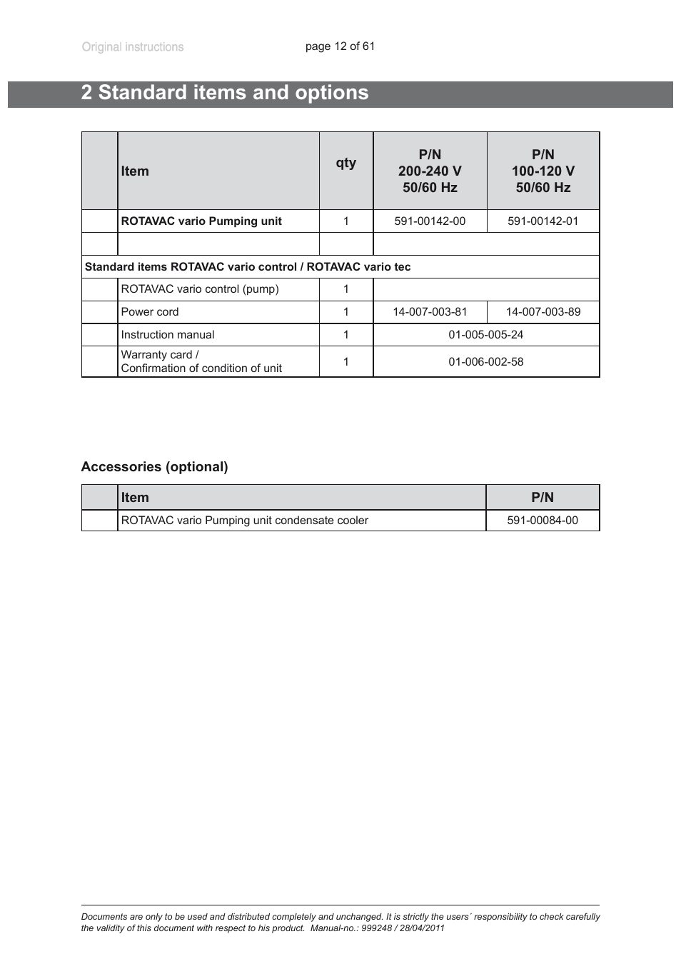 2 standard items and options | Heidolph ROTAVAC Vario pumping unit User Manual | Page 12 / 61