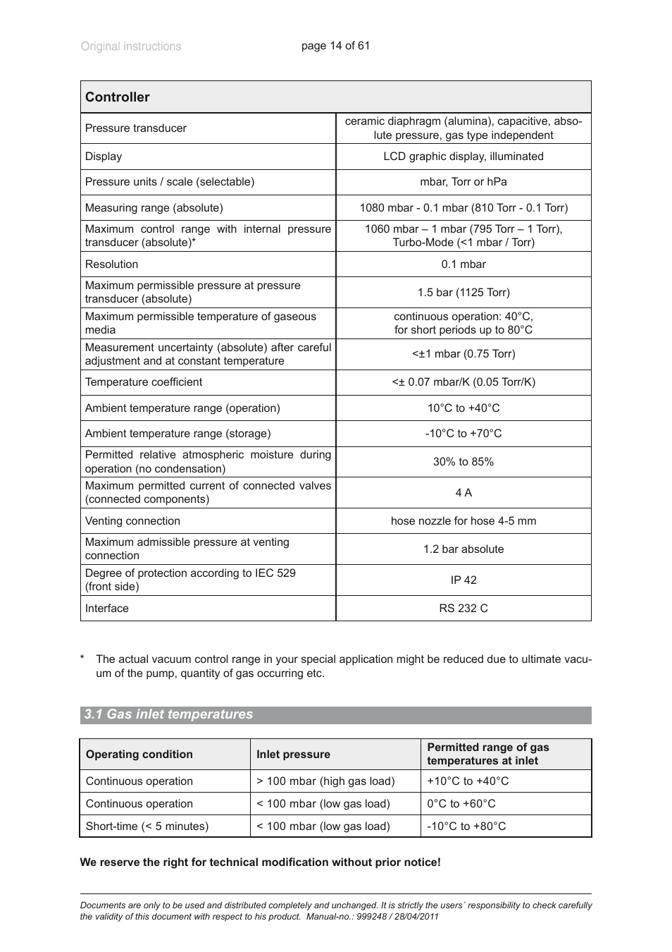 1 gas inlet temperatures | Heidolph ROTAVAC Vario pumping unit User Manual | Page 14 / 61