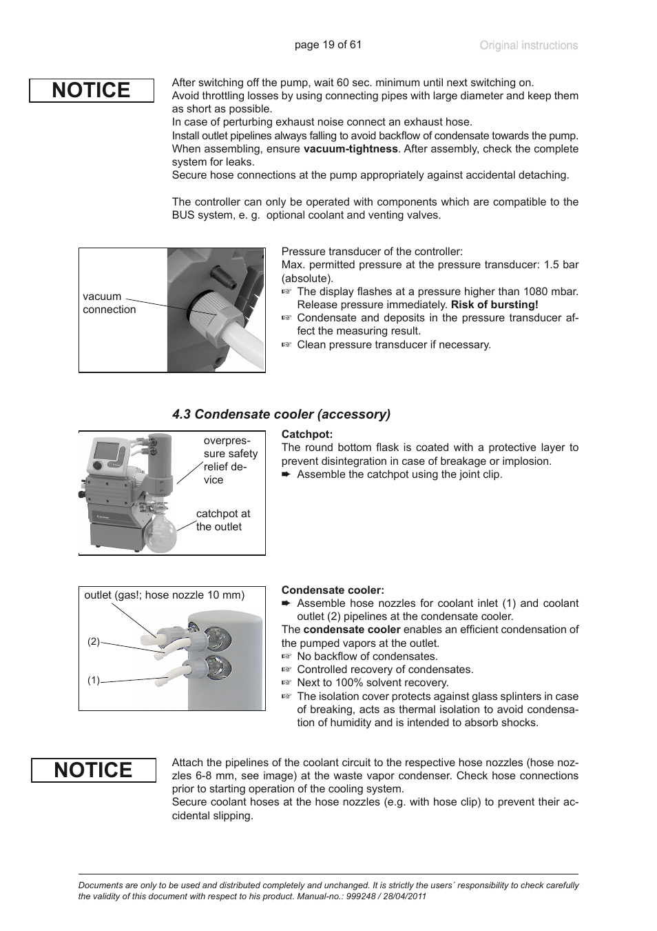 3 condensate cooler (accessory), Notice | Heidolph ROTAVAC Vario pumping unit User Manual | Page 19 / 61