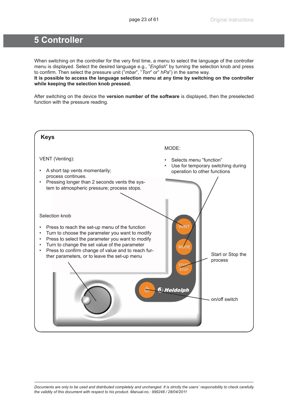 5 controller | Heidolph ROTAVAC Vario pumping unit User Manual | Page 23 / 61
