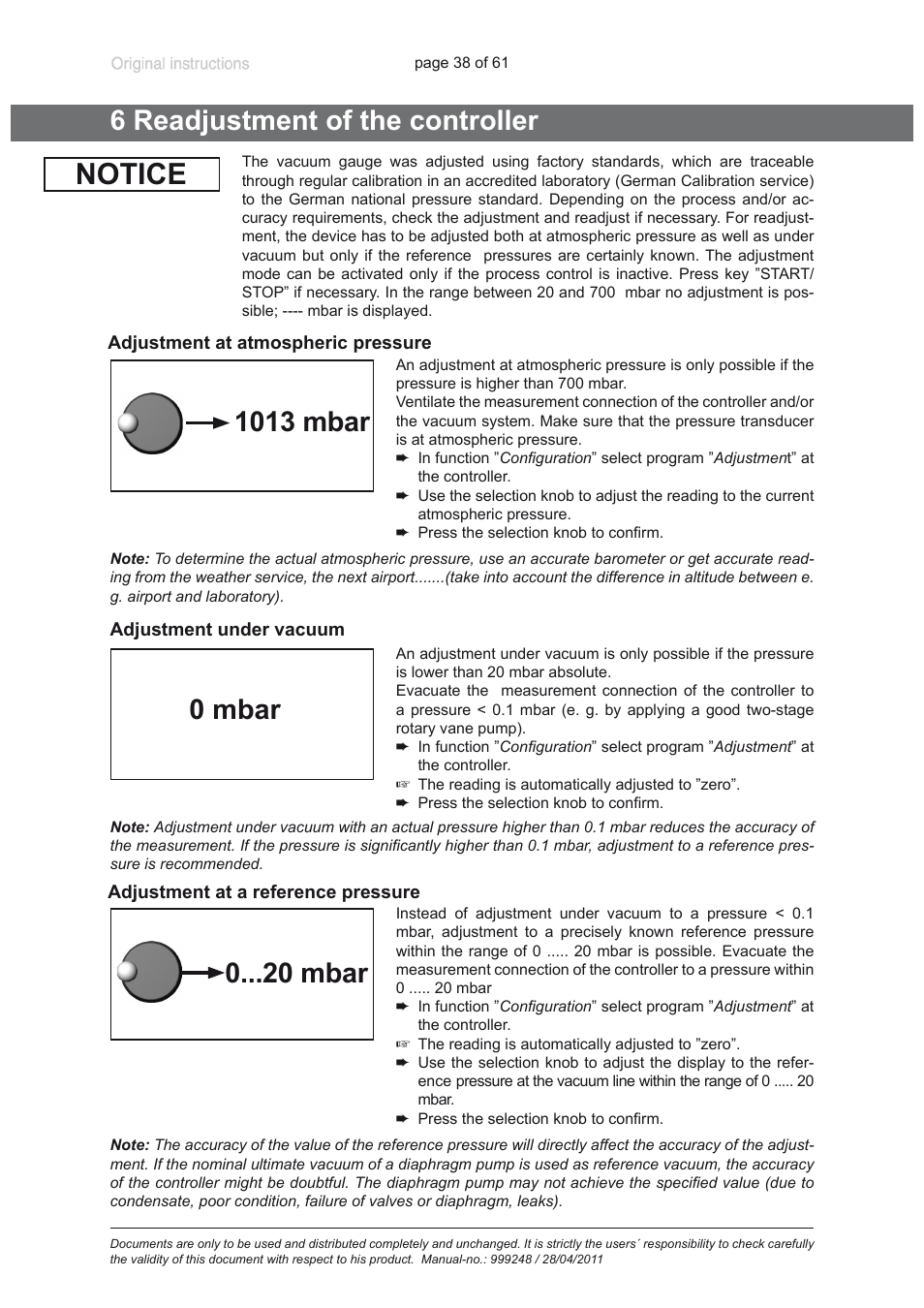 6 readjustment of the controller, Notice | Heidolph ROTAVAC Vario pumping unit User Manual | Page 38 / 61