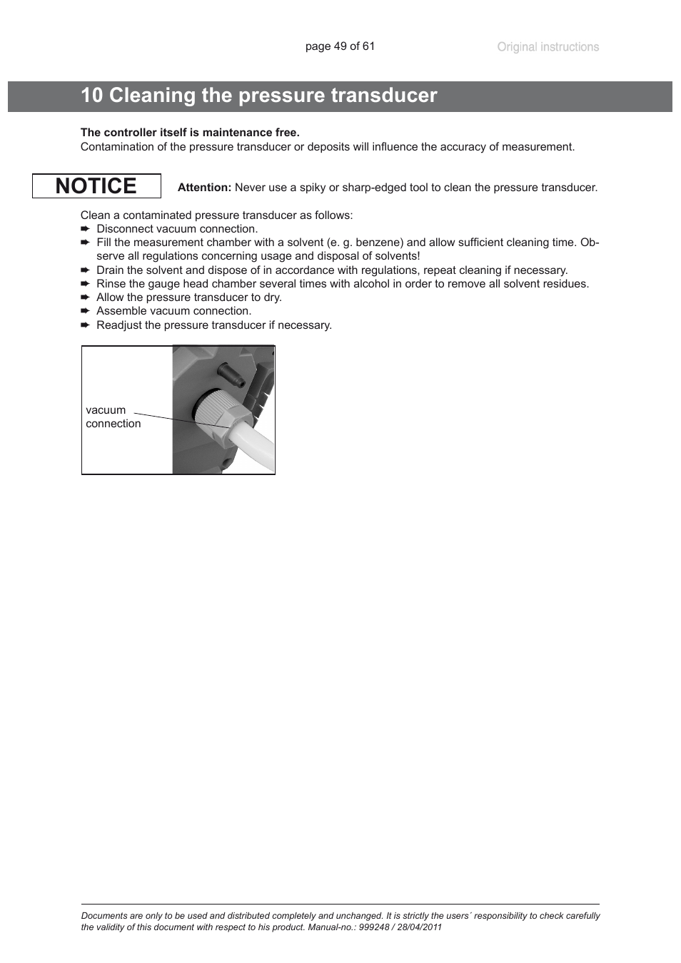 10 cleaning the pressure transducer, Notice | Heidolph ROTAVAC Vario pumping unit User Manual | Page 49 / 61