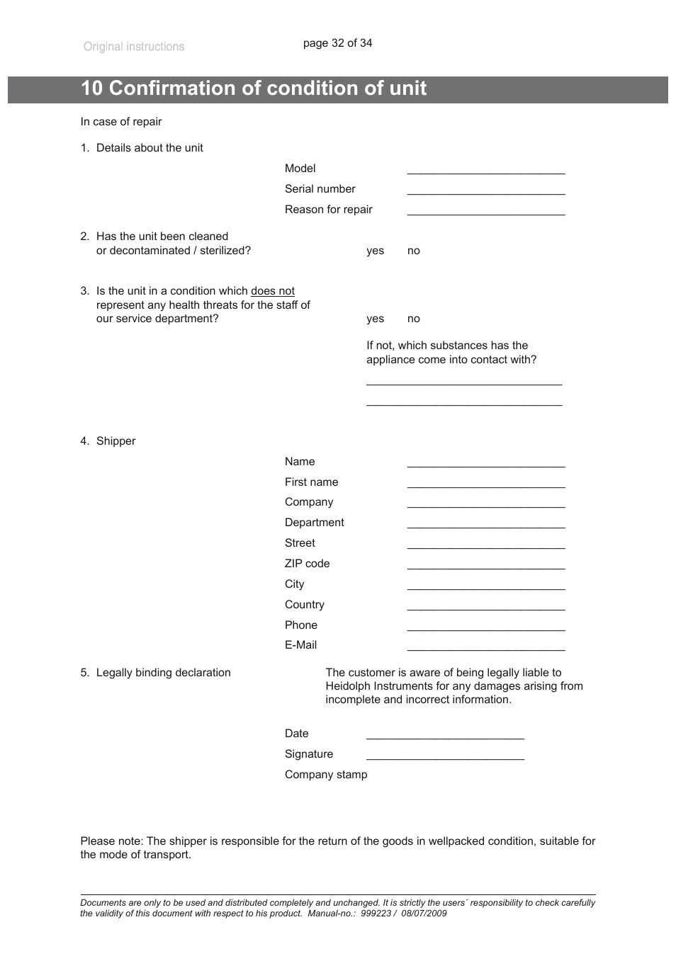 10 confirmation of condition of unit | Heidolph ROTAVAC vario control User Manual | Page 32 / 34