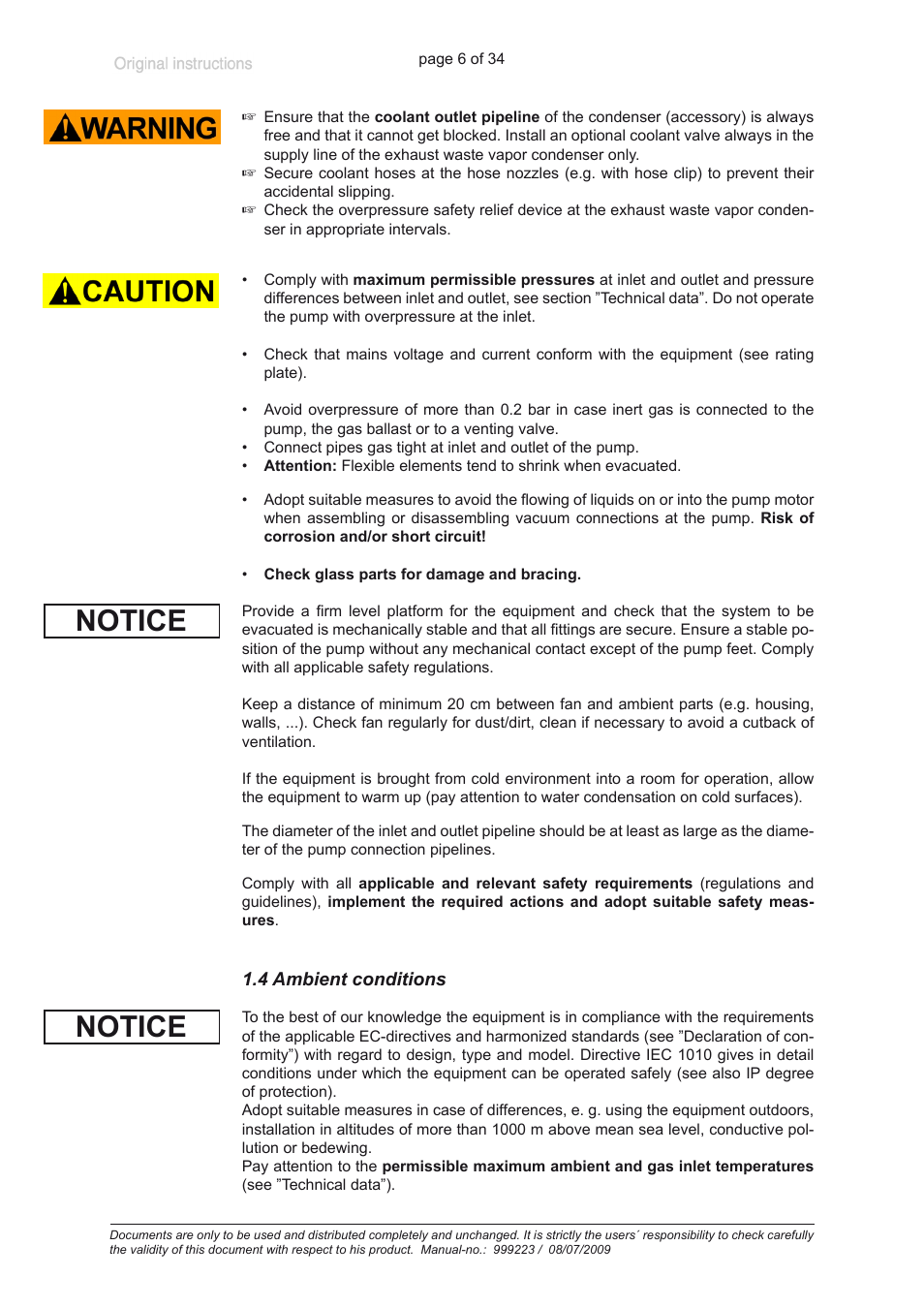 4 ambient conditions, Notice | Heidolph ROTAVAC vario control User Manual | Page 6 / 34