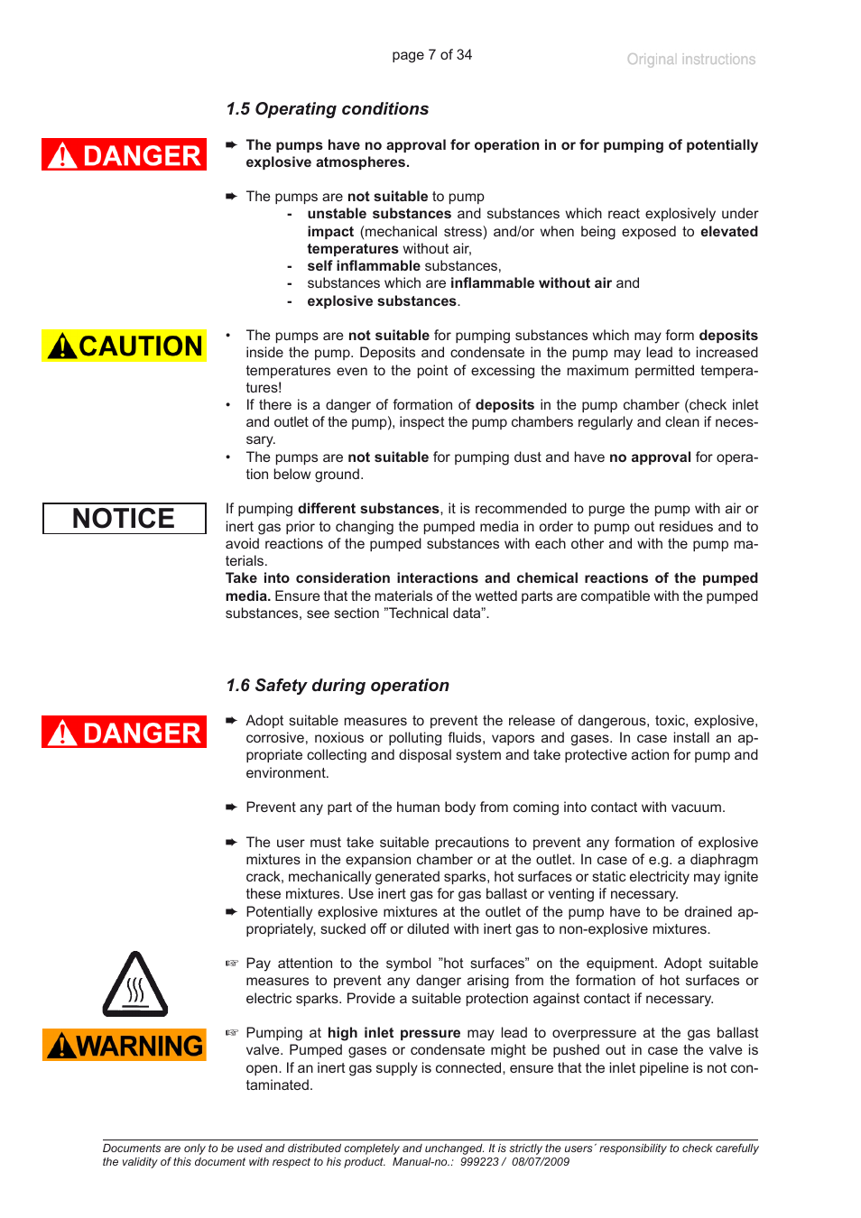 5 operating conditions, 6 safety during operation, Notice | Heidolph ROTAVAC vario control User Manual | Page 7 / 34