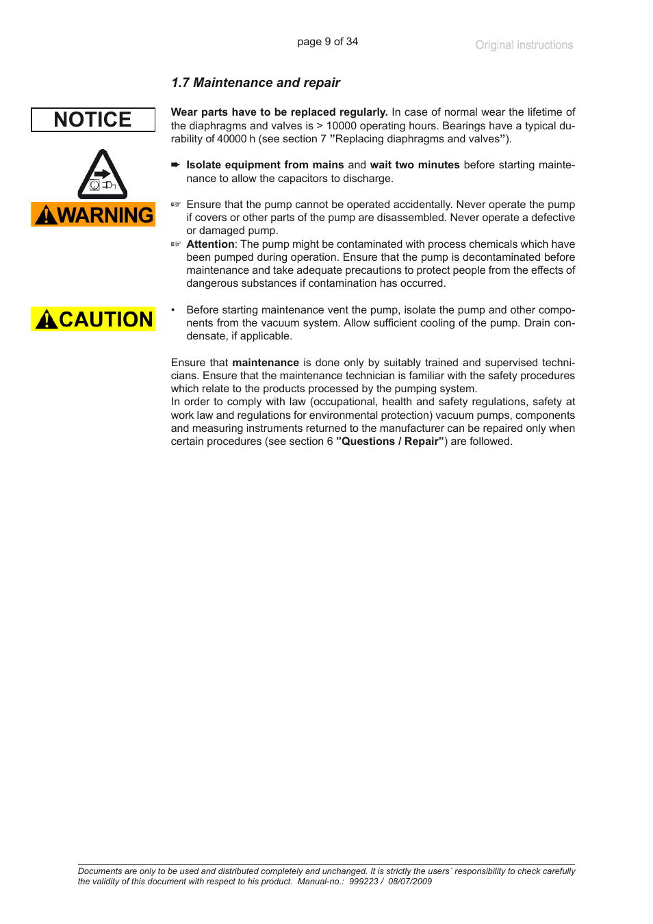7 maintenance and repair, Notice | Heidolph ROTAVAC vario control User Manual | Page 9 / 34