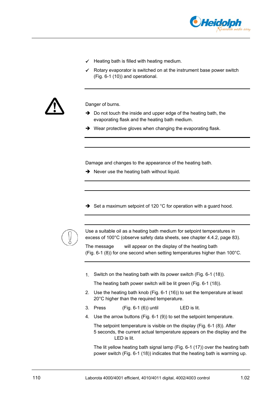 2 setting the heating bath temperature, Setting the heating bath temperature | Heidolph LABOROTA 4000 up to 4003 User Manual | Page 112 / 364