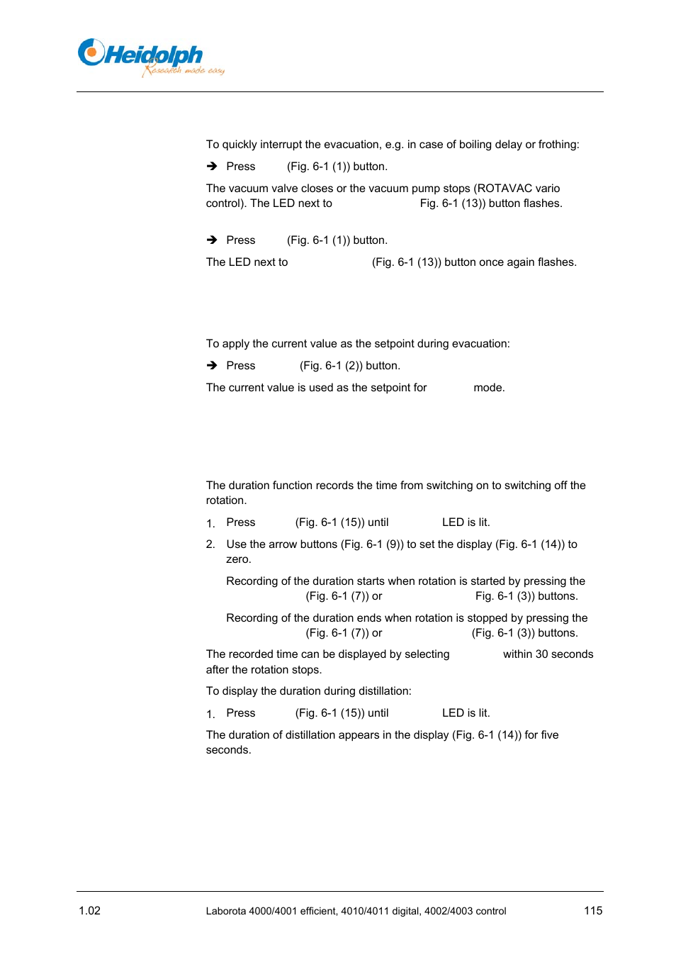 5 interrupting evacuation, 5 time functions, 1 duration | 5 time, Functions | Heidolph LABOROTA 4000 up to 4003 User Manual | Page 117 / 364