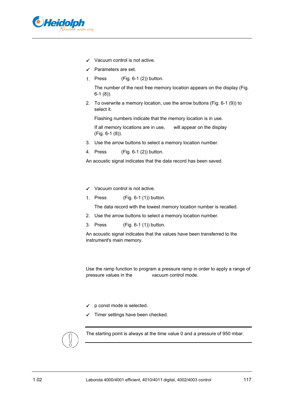 1 storing data records, 2 recalling data records, 7 ramp function | 1 programming a pressure ramp, 1 storing, Data records, 2 recalling, 7 ramp, Function, 1 programming | Heidolph LABOROTA 4000 up to 4003 User Manual | Page 119 / 364