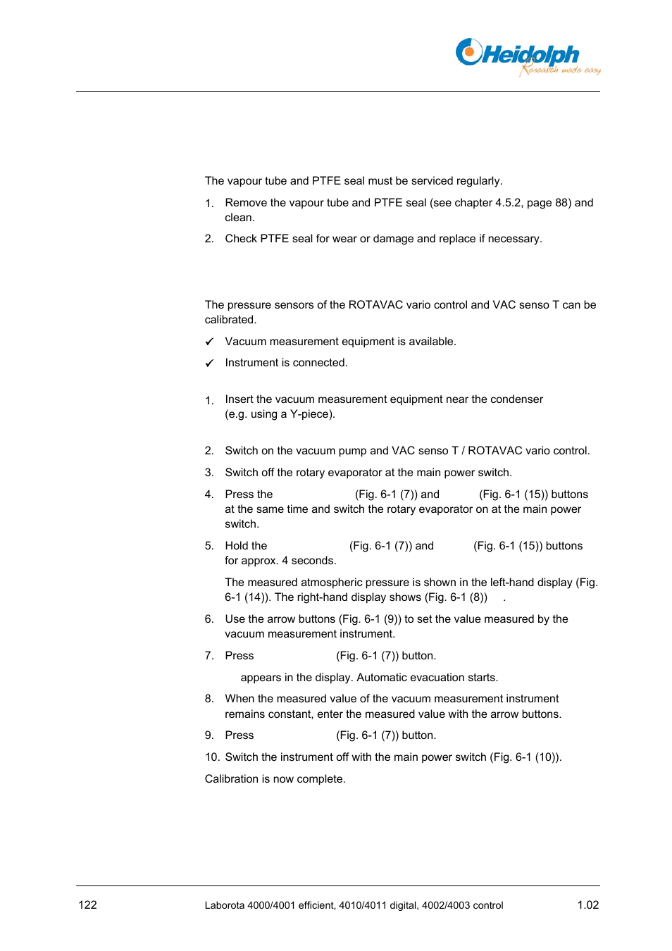 8 maintenance, cleaning, service, 1 maintenance, 1 calibrating the pressure sensor | 8 maintenance, Cleaning, service, 1 calibrating, Pressure sensor | Heidolph LABOROTA 4000 up to 4003 User Manual | Page 124 / 364