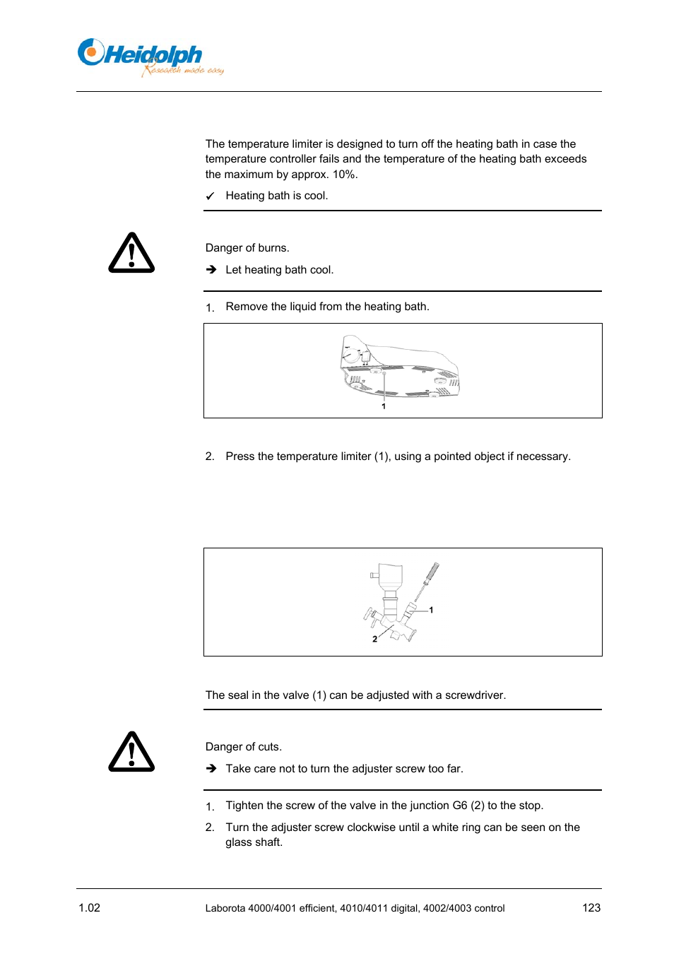 2 resetting the temperature limiter, 3 adjusting vacuum seal (glassware g6) | Heidolph LABOROTA 4000 up to 4003 User Manual | Page 125 / 364