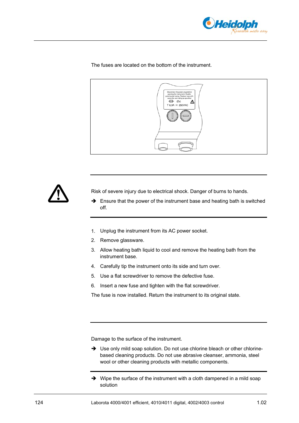 2 replacing fuses, 3 cleaning | Heidolph LABOROTA 4000 up to 4003 User Manual | Page 126 / 364