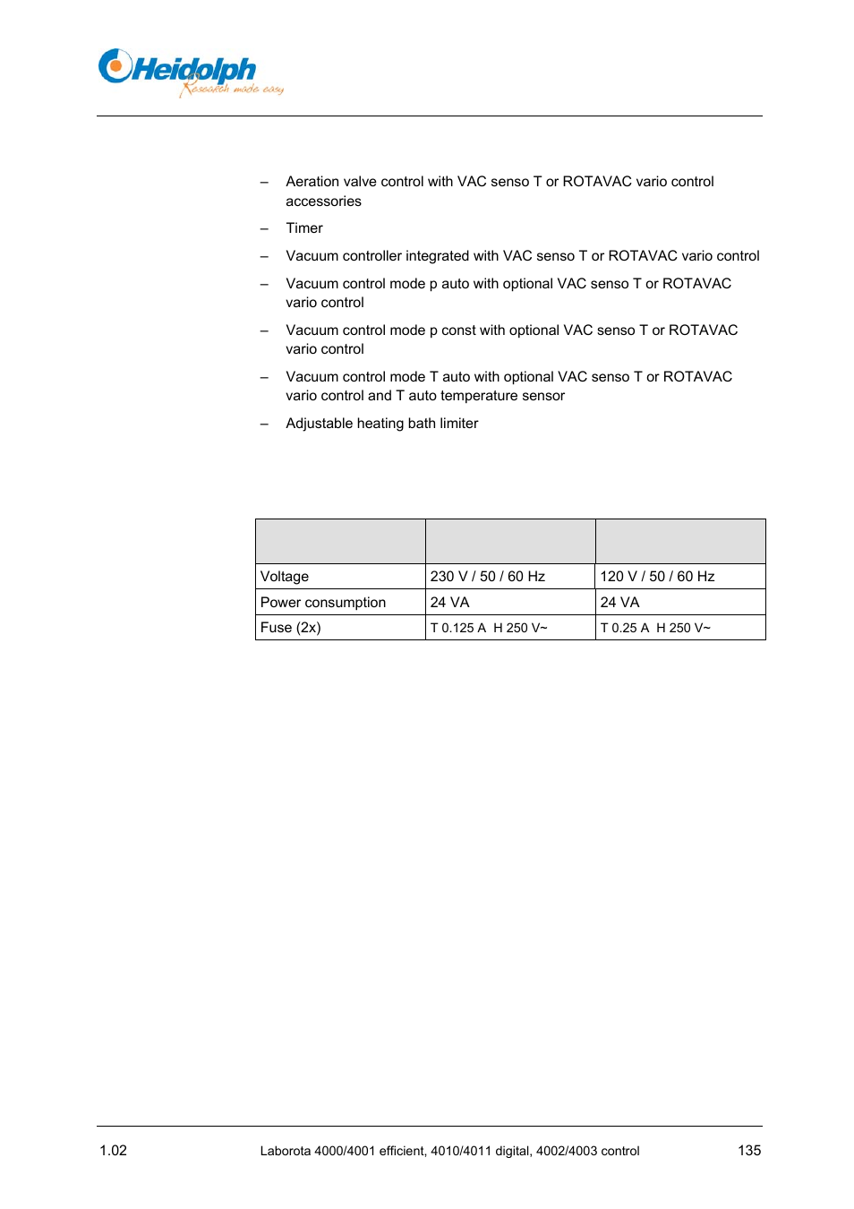 2 vac senso t specifications | Heidolph LABOROTA 4000 up to 4003 User Manual | Page 137 / 364