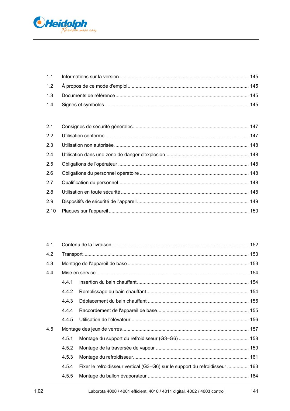 Mode d’emploi, Sommaire | Heidolph LABOROTA 4000 up to 4003 User Manual | Page 143 / 364