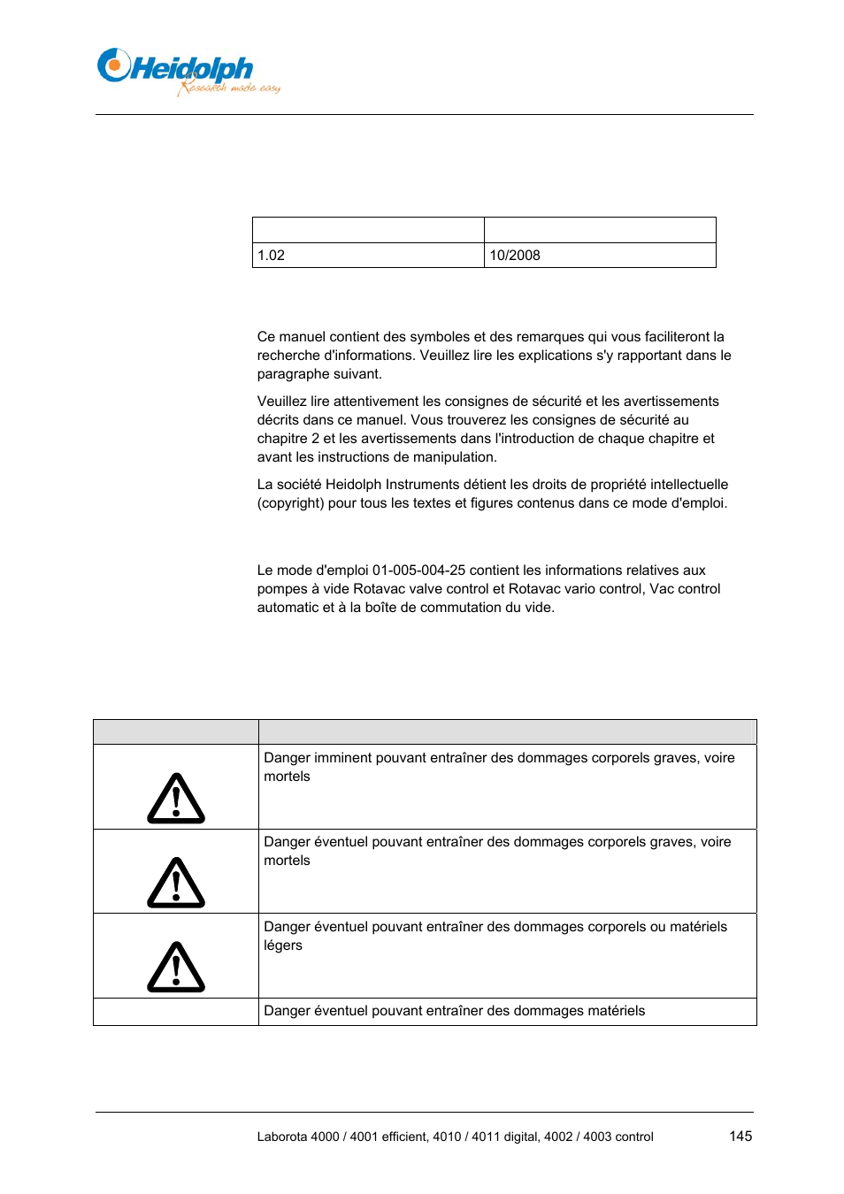 1 à propos de ce document, 1 informations sur la version, 2 à propos de ce mode d'emploi | 3 documents de référence, 4 signes et symboles, À propos de ce document, 1 informations, Sur la version, À propos de ce mode d'emploi, Documents de référence | Heidolph LABOROTA 4000 up to 4003 User Manual | Page 147 / 364