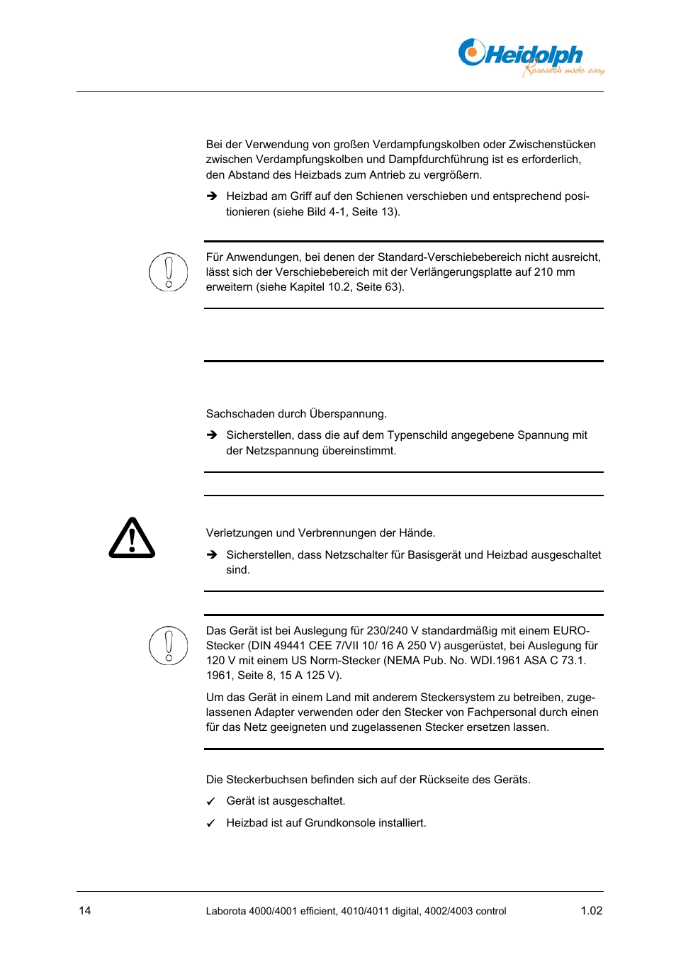 3 heizbad verschieben, 4 basisgerät anschließen, 3 heizbad | Verschieben | Heidolph LABOROTA 4000 up to 4003 User Manual | Page 16 / 364