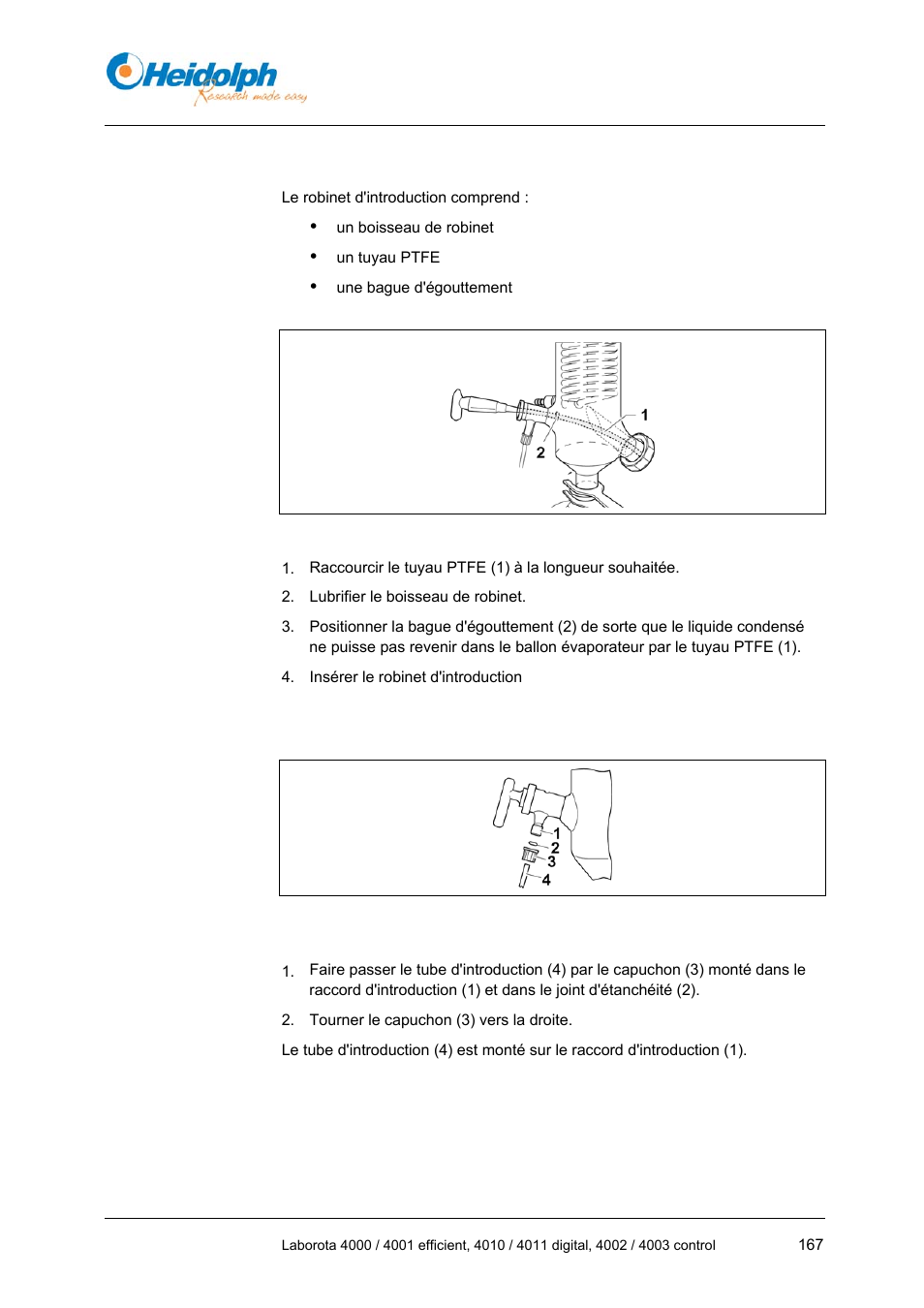 9 insertion du robinet d'introduction, 10 montage du tube d'introduction | Heidolph LABOROTA 4000 up to 4003 User Manual | Page 169 / 364