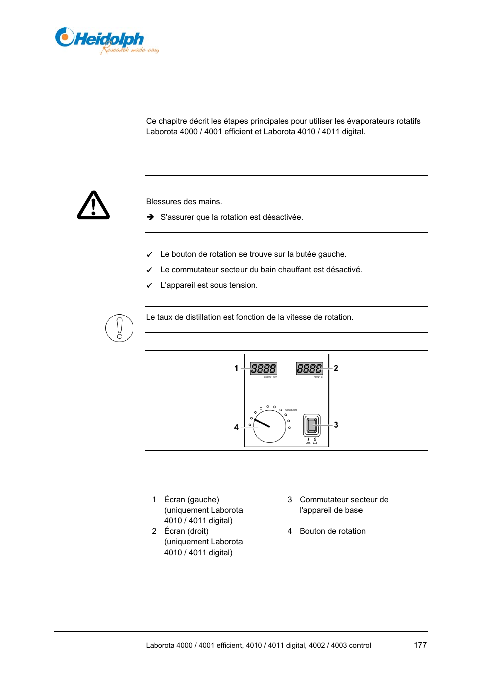 1 réglage de la vitesse de rotation, Réglage de la vitesse de rotation | Heidolph LABOROTA 4000 up to 4003 User Manual | Page 179 / 364