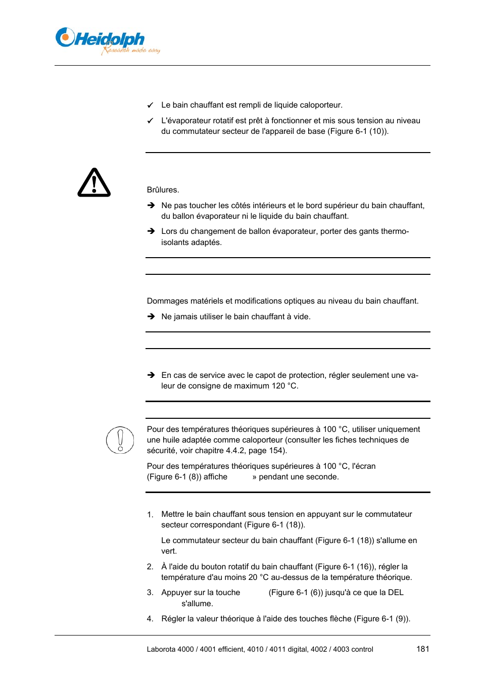2 réglage de la température du bain chauffant, Réglage de la température du bain chauffant | Heidolph LABOROTA 4000 up to 4003 User Manual | Page 183 / 364