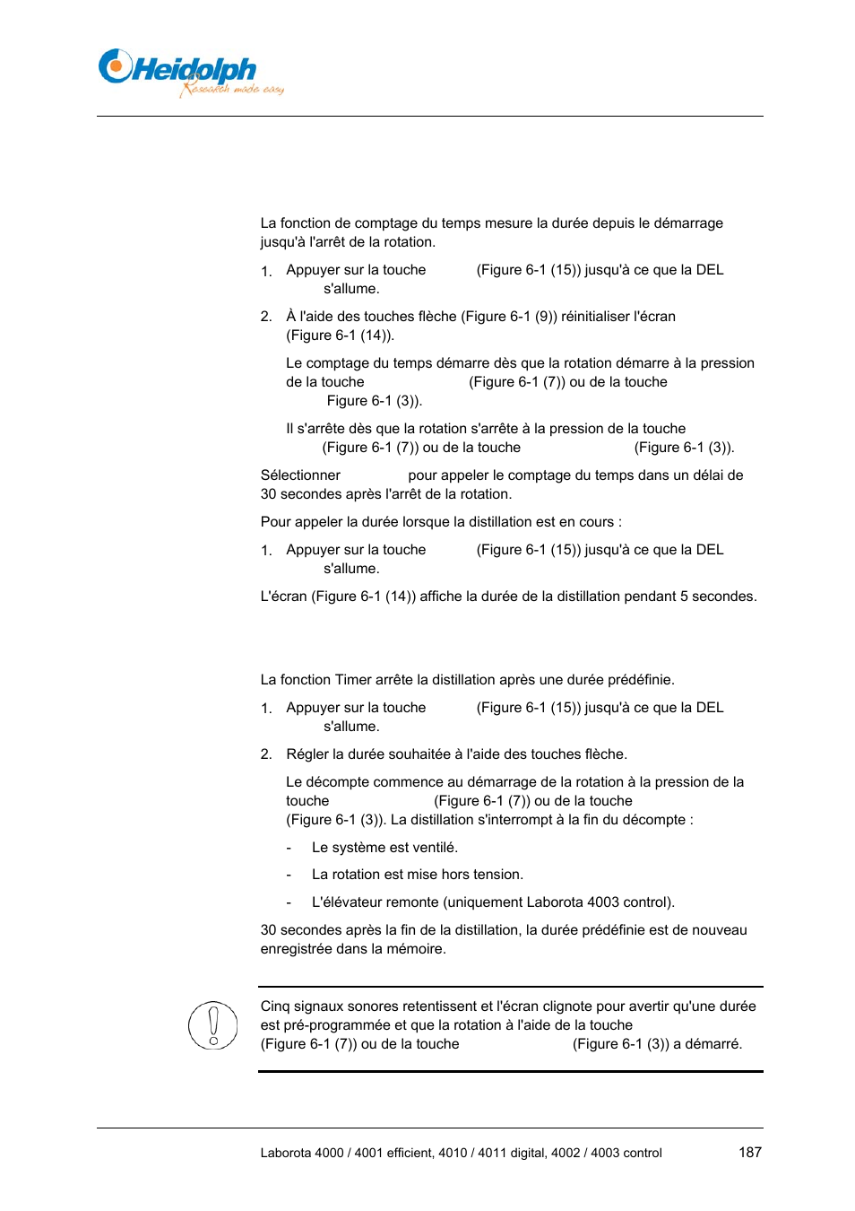 5 fonctions temporelles, 1 comptage du temps, 2 timer | 5 fonctions, Temporelles, 1 comptage, Du temps | Heidolph LABOROTA 4000 up to 4003 User Manual | Page 189 / 364
