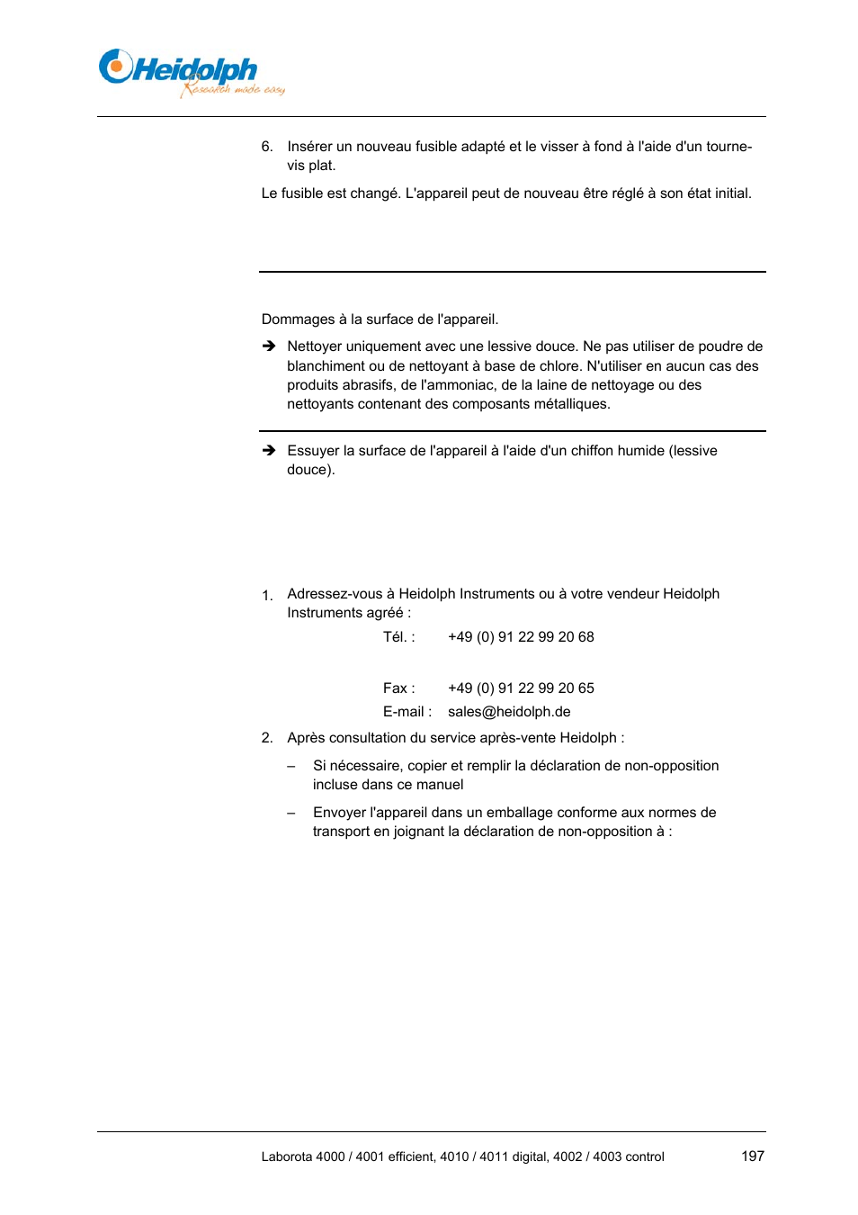 3 nettoyage, 4 service après-vente, 4 service | Après-vente | Heidolph LABOROTA 4000 up to 4003 User Manual | Page 199 / 364