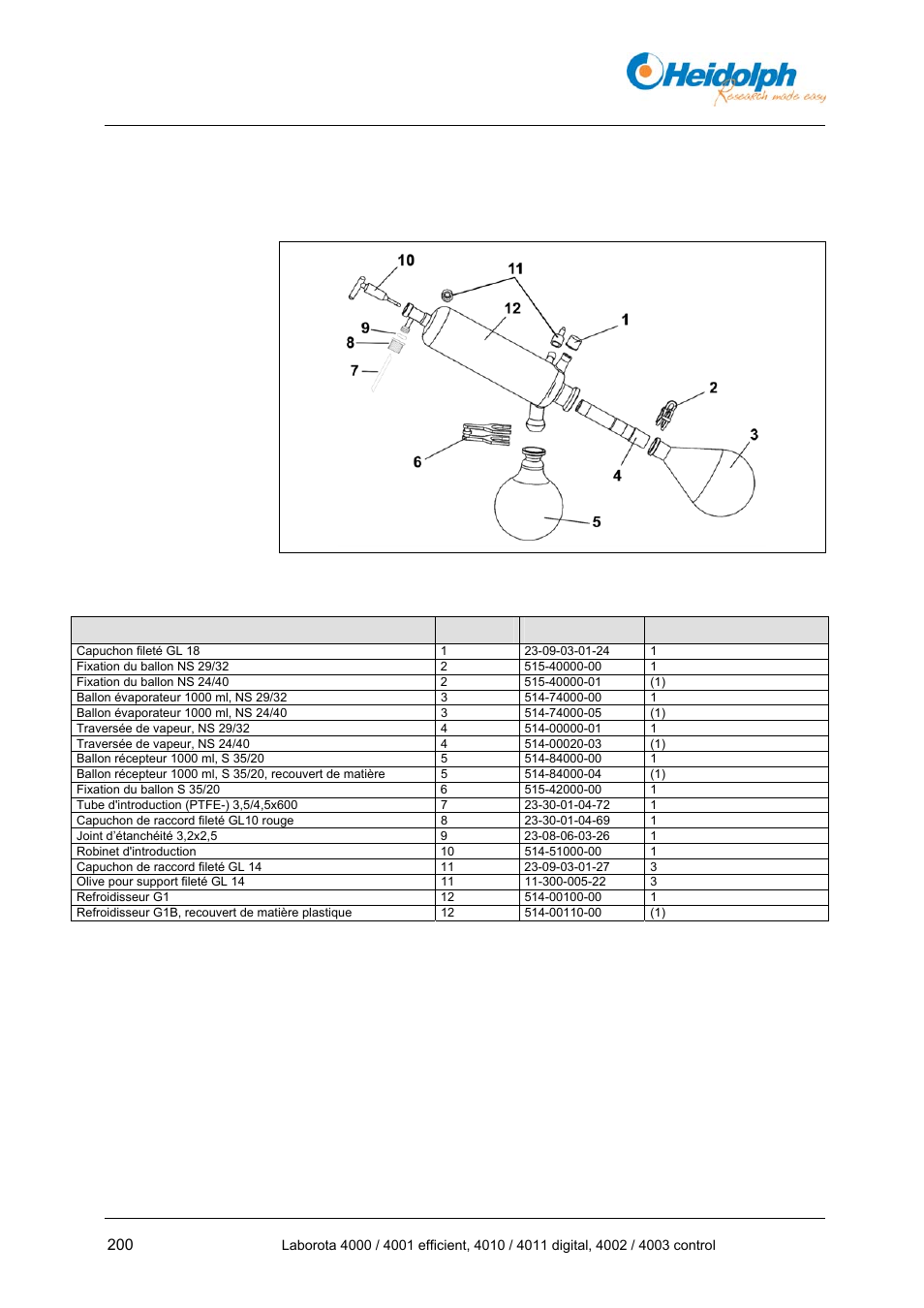 10 accessoire, pièces de remplacement, 1 appareils en verre, 10 accessoire | Pièces, De remplacement, Accessoire, pièces de remplacement | Heidolph LABOROTA 4000 up to 4003 User Manual | Page 202 / 364