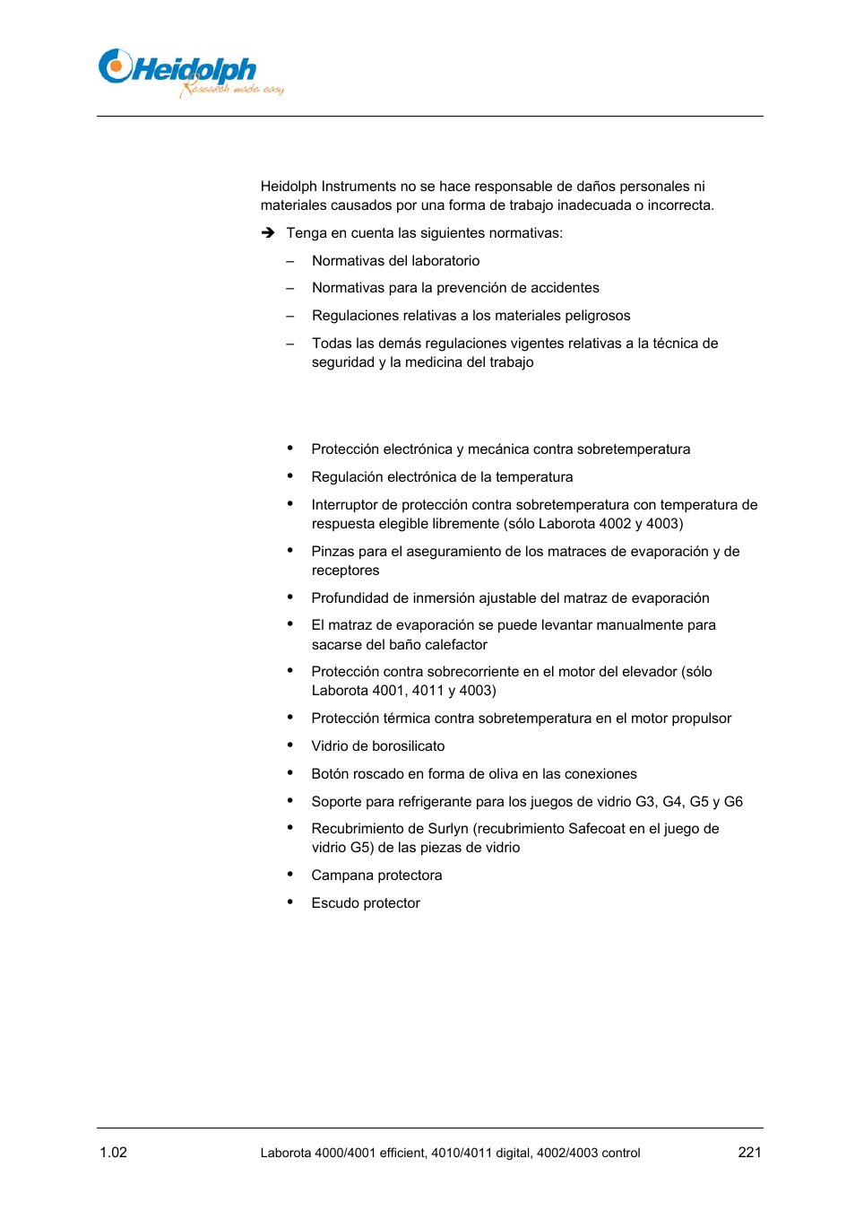 8 trabajar con conciencia de la seguridad, 9 dispositivos de seguridad del equipo, Trabajar con conciencia de la seguridad | 9 dispositivos, Seguridad del equipo | Heidolph LABOROTA 4000 up to 4003 User Manual | Page 223 / 364