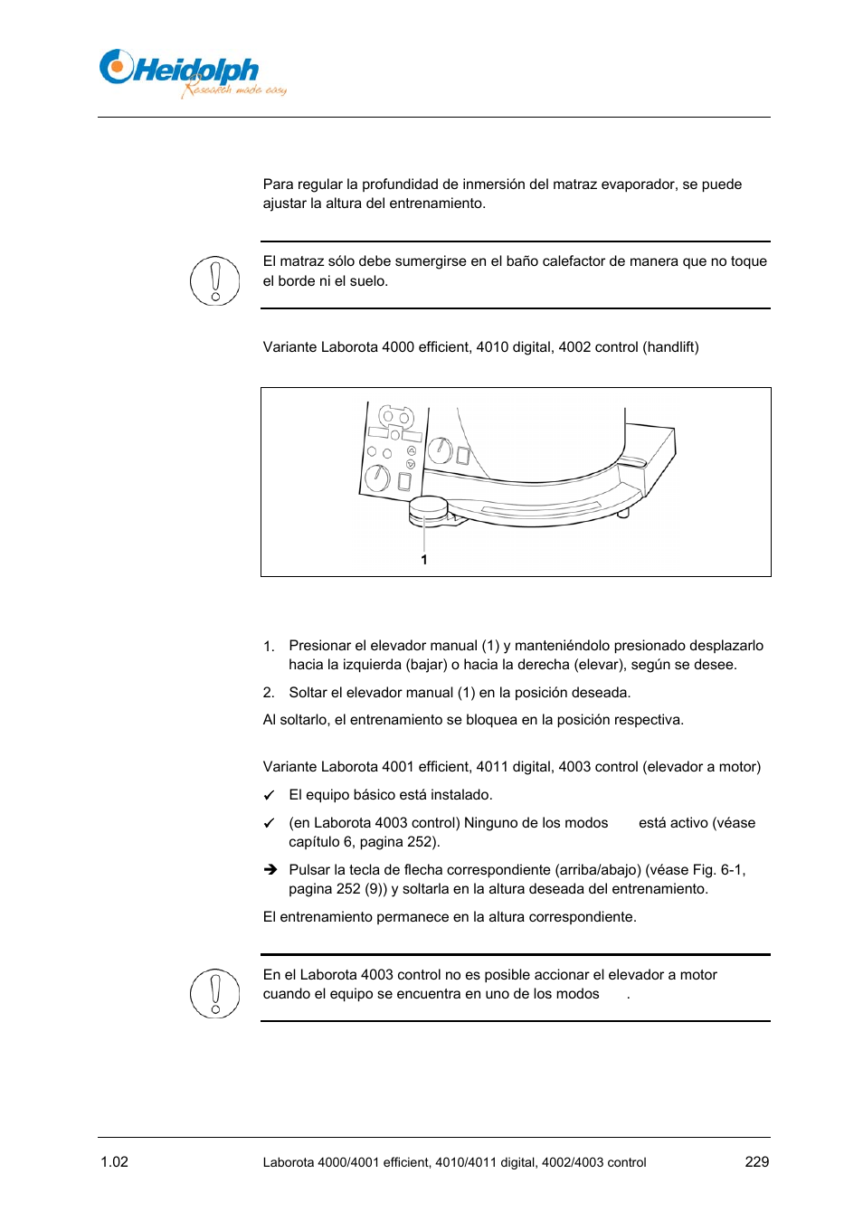 5 manejo del elevador, 5 manejo, Del elevador | Heidolph LABOROTA 4000 up to 4003 User Manual | Page 231 / 364