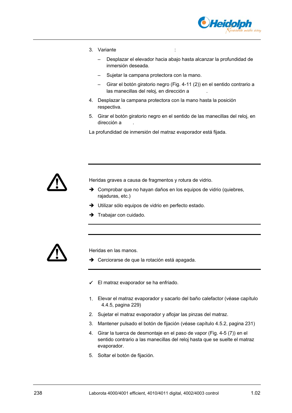 8 separar el matraz evaporador del paso de vapor | Heidolph LABOROTA 4000 up to 4003 User Manual | Page 240 / 364