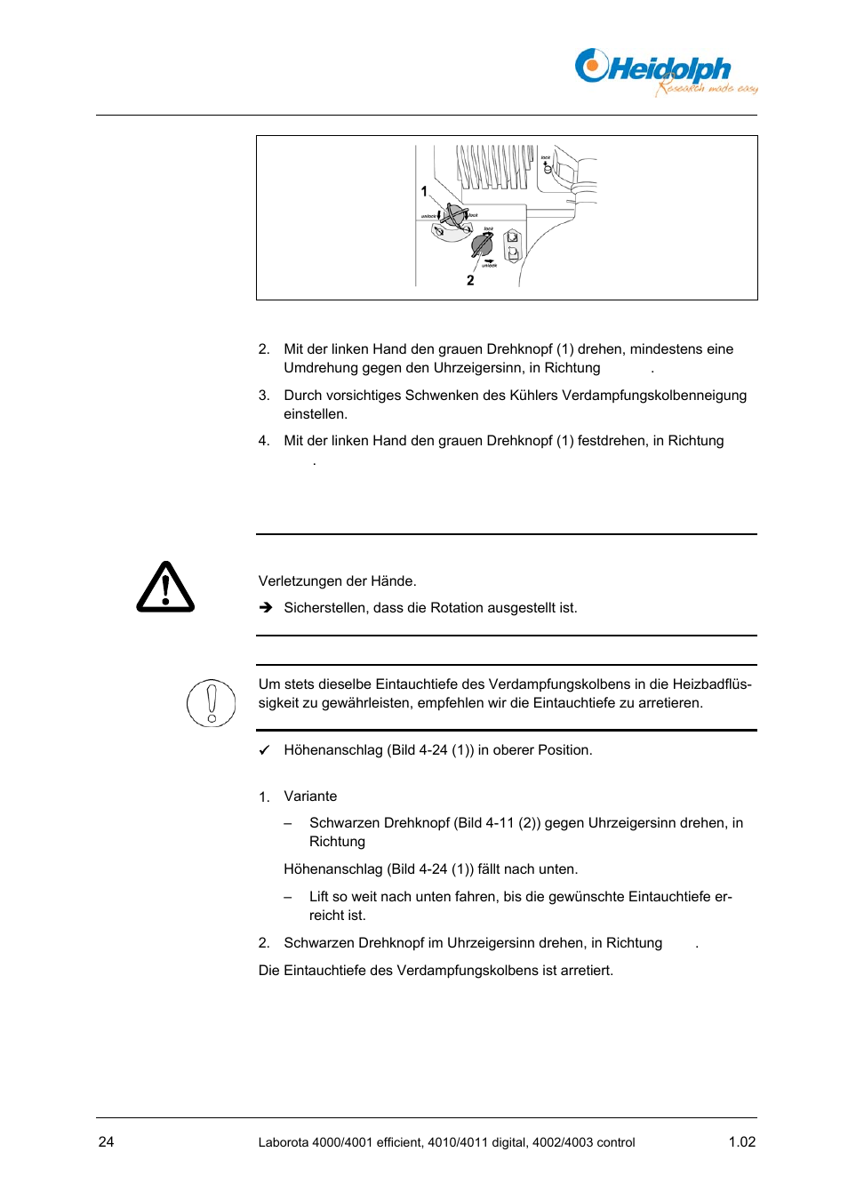 7 verdampfungskolben-eintauchtiefe einstellen | Heidolph LABOROTA 4000 up to 4003 User Manual | Page 26 / 364